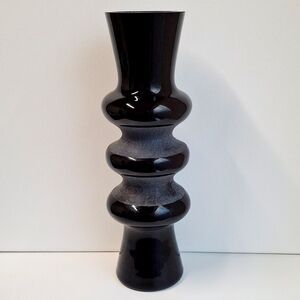 Amethyst Art Glass VASE 14" Tall Heavy Purple Black POLAND